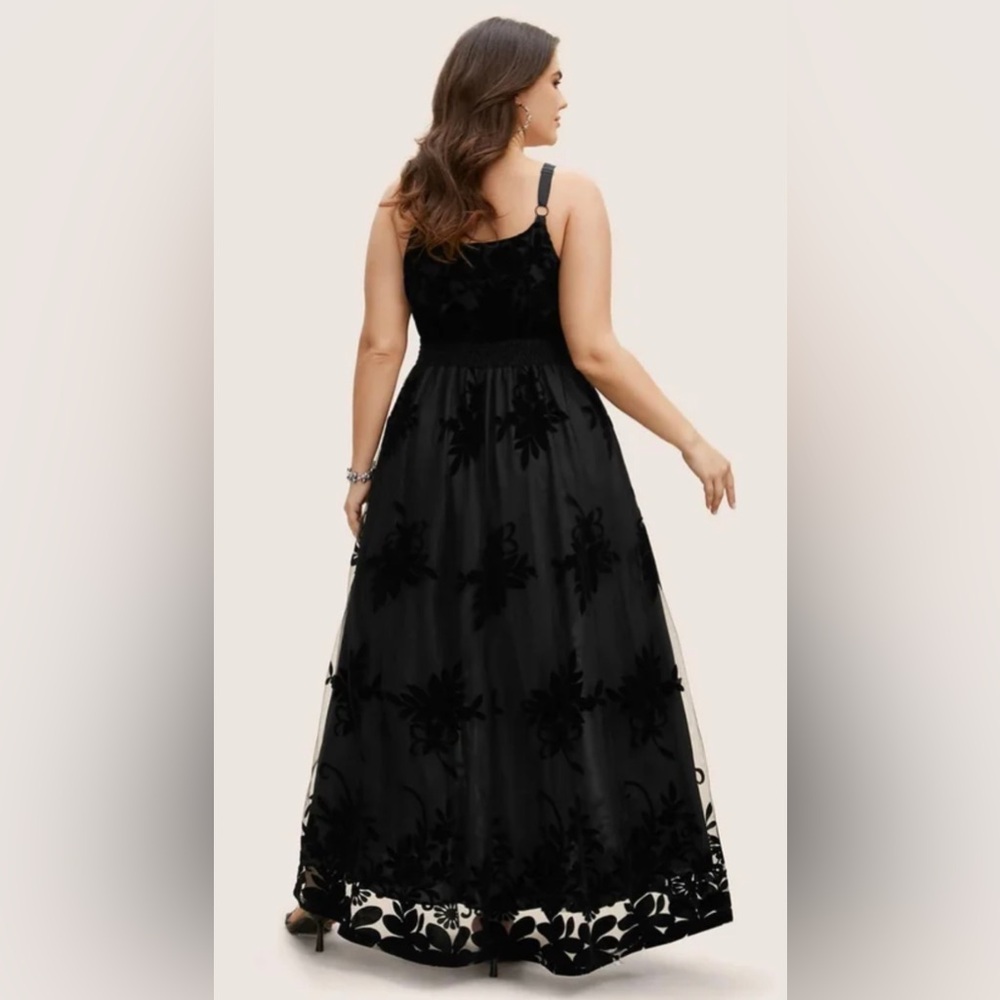 NWT Elegant Black Floral Tulle Velvet Maxi dress size 18/20 🌸🌹🌺 BMB Hall - Picture 2 of 3
